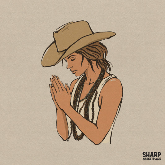 Praying Cowgirl Boho Western Portrait, Christian Png - 300 DPI Design for