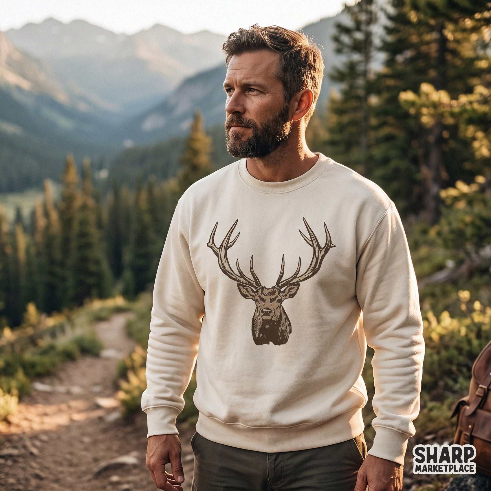 Rustic elk head with antlers vintage drawing hunting png sublimation design for shirts and animal lovers