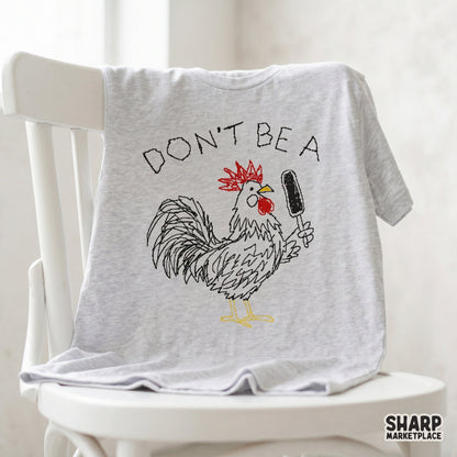 Funny farm animal digital graphic with a sketchy rooster holding a brush, ideal for sublimation transfers and DIY craft projects.