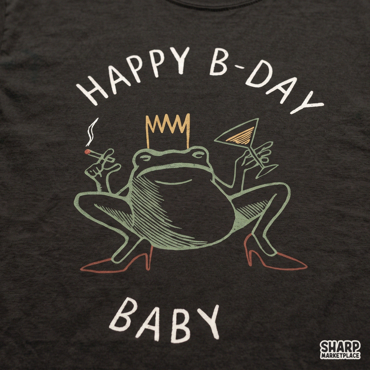 Funny retro baby frog in a bikini with a martini glass birthday PNG design for t-shirts and gifts
