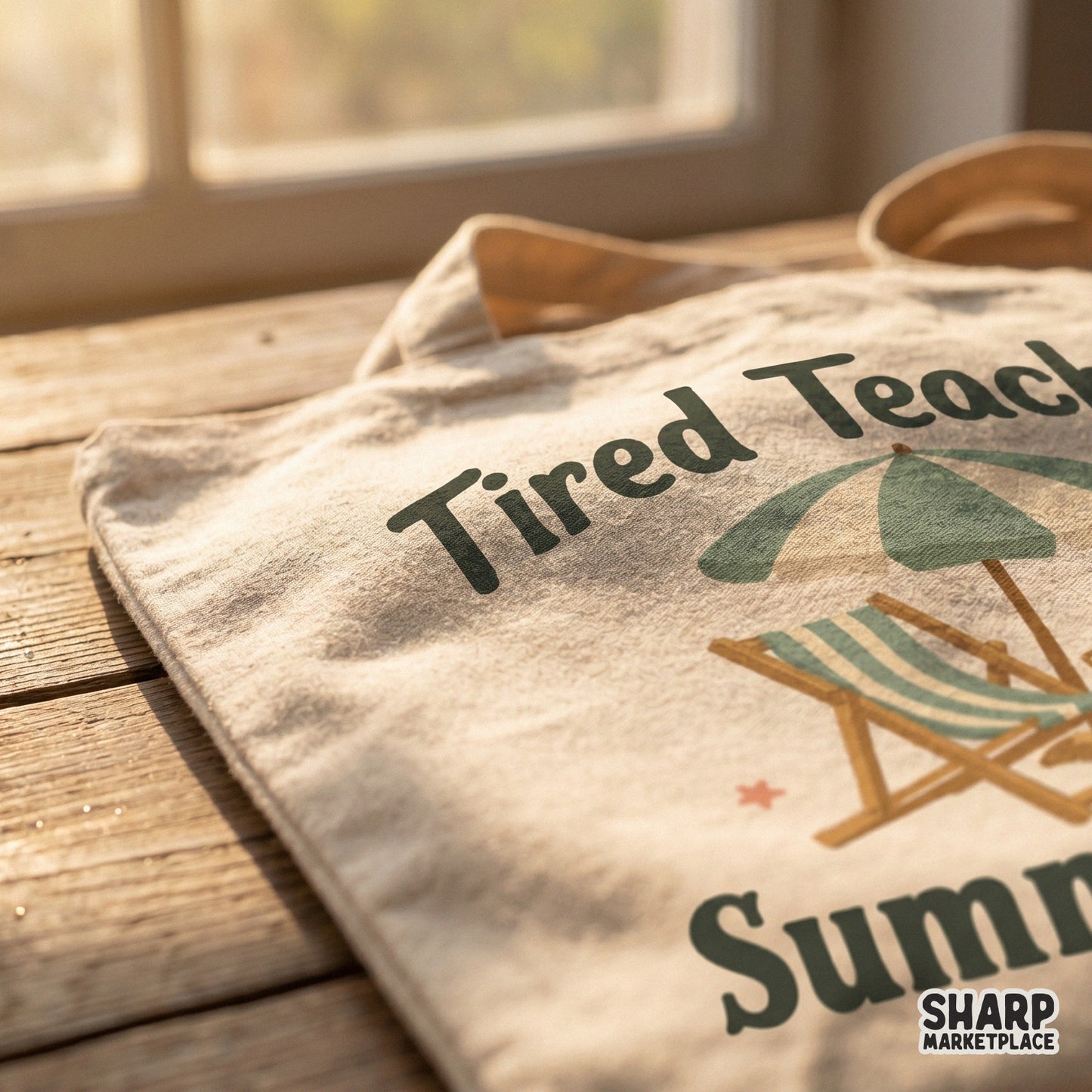Vintage-style Tired Teachers Summer Club graphic with coastal elements and retro typography, ideal for printable stickers, classroom decor, or apparel.