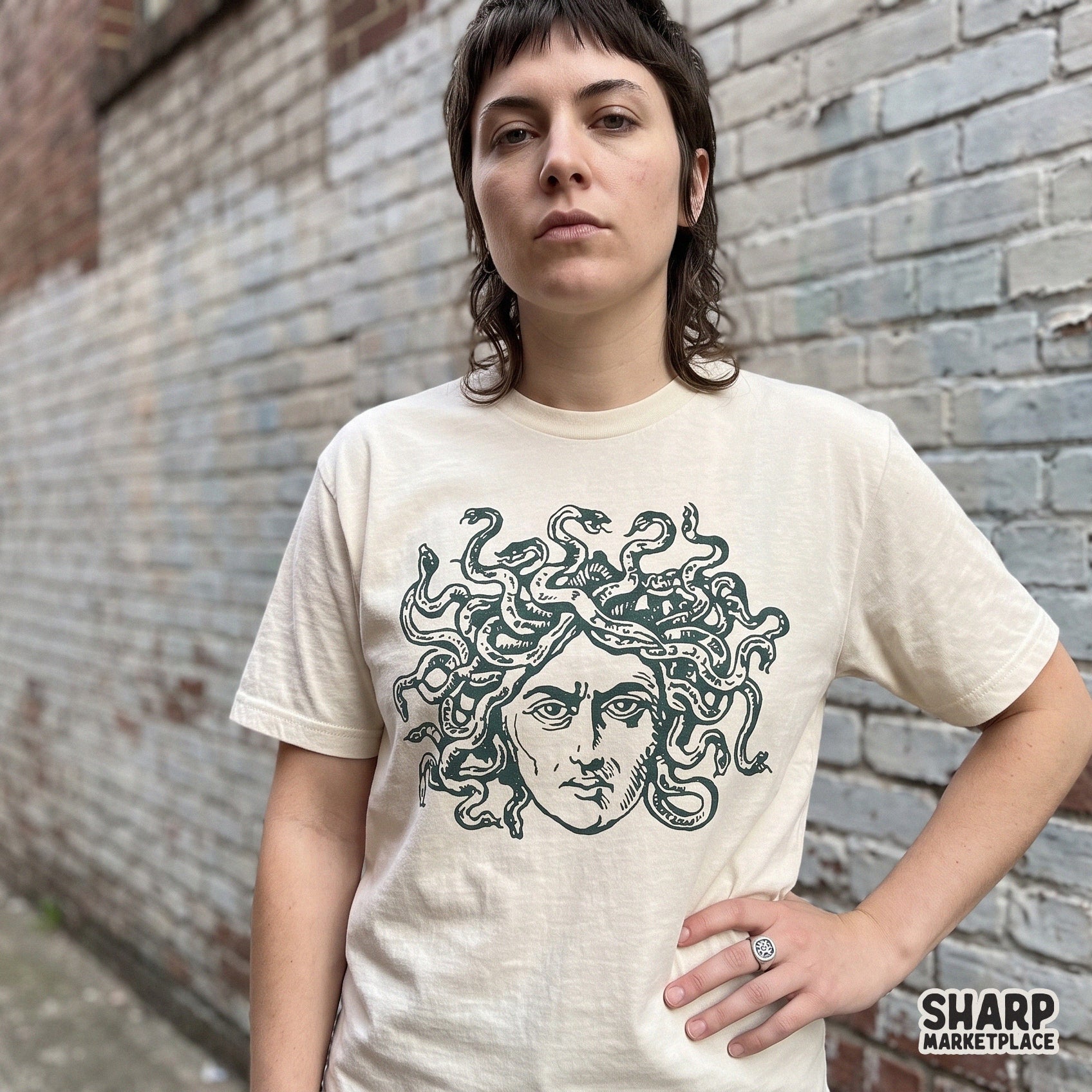 Vintage Medusa head Greek mythology illustration for dark academia Halloween sublimation and spooky season apparel designs