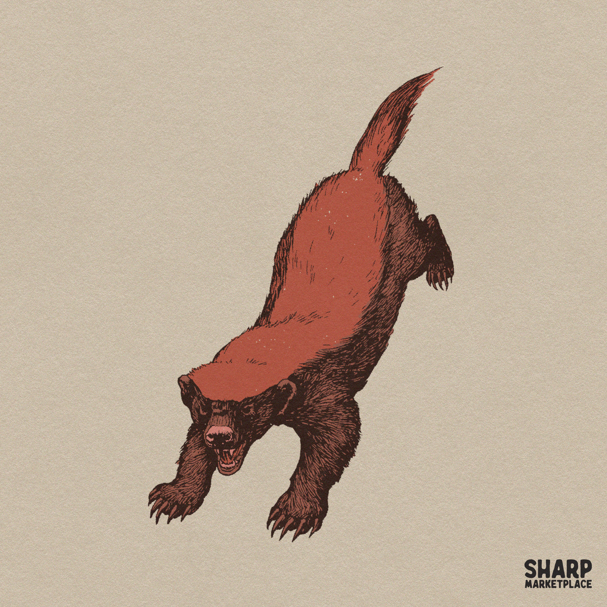 Fierce Honey Badger Leaping Art, Ferocious Wolverine