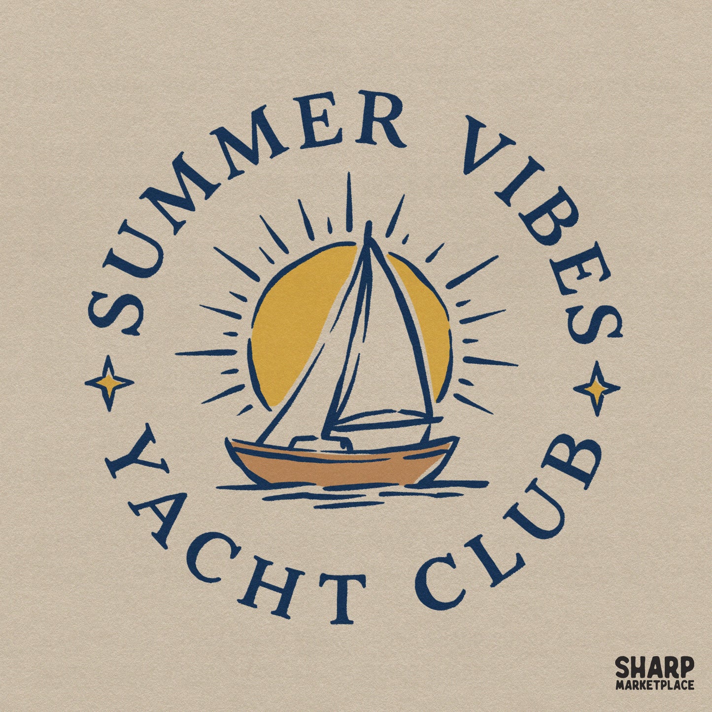 Vintage Summer Vibes Yacht Club sailboat design for retro nautical beach apparel and trendy ocean breeze sublimation shirts