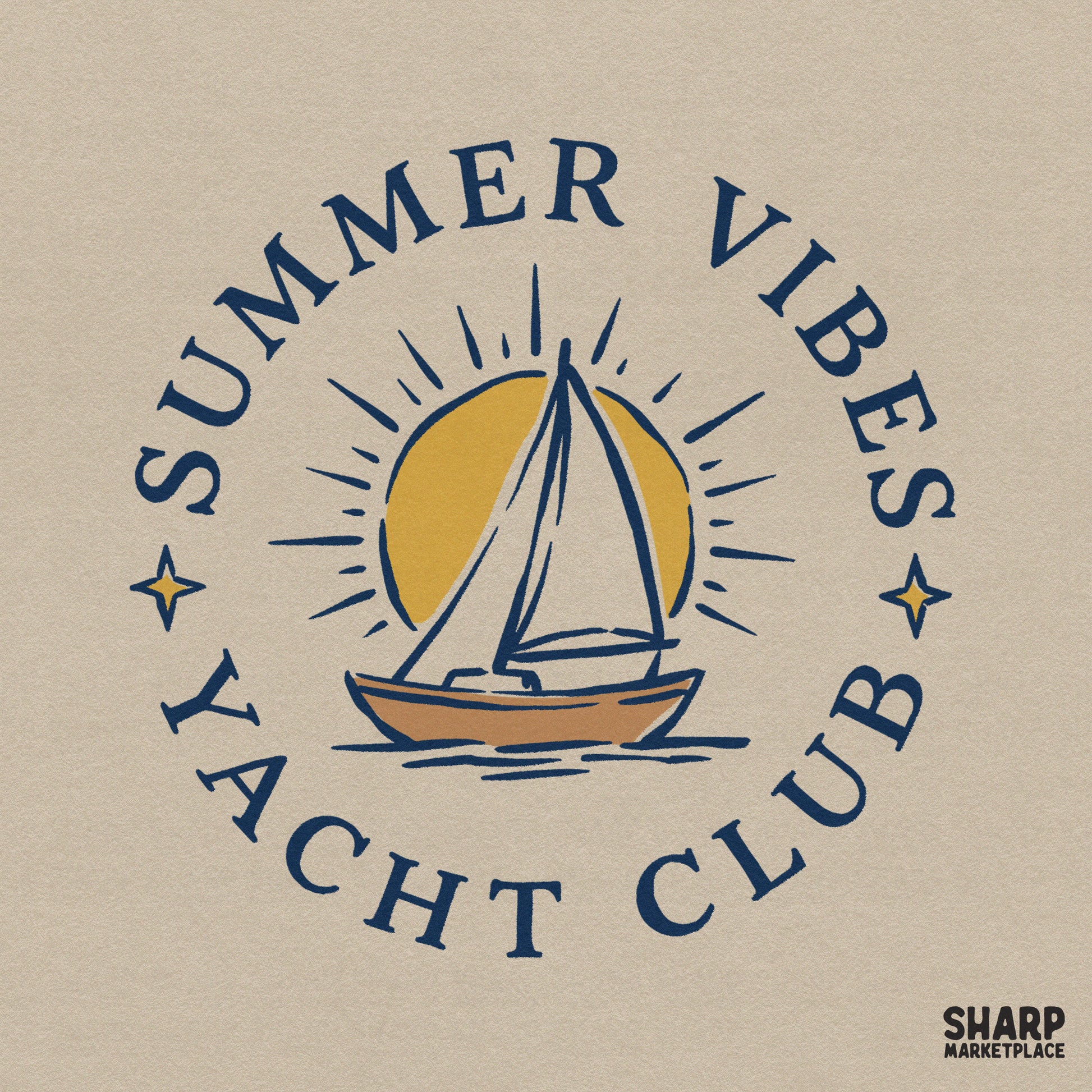 Vintage Summer Vibes Yacht Club sailboat design for retro nautical beach apparel and trendy ocean breeze sublimation shirts