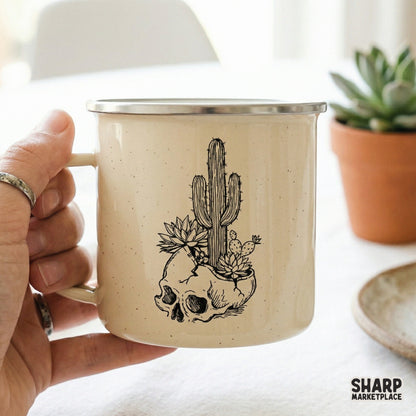Vintage-inspired desert skull and succulent planter design, a versatile digital file for creating custom tumblers, wall art, and trendy shirts.