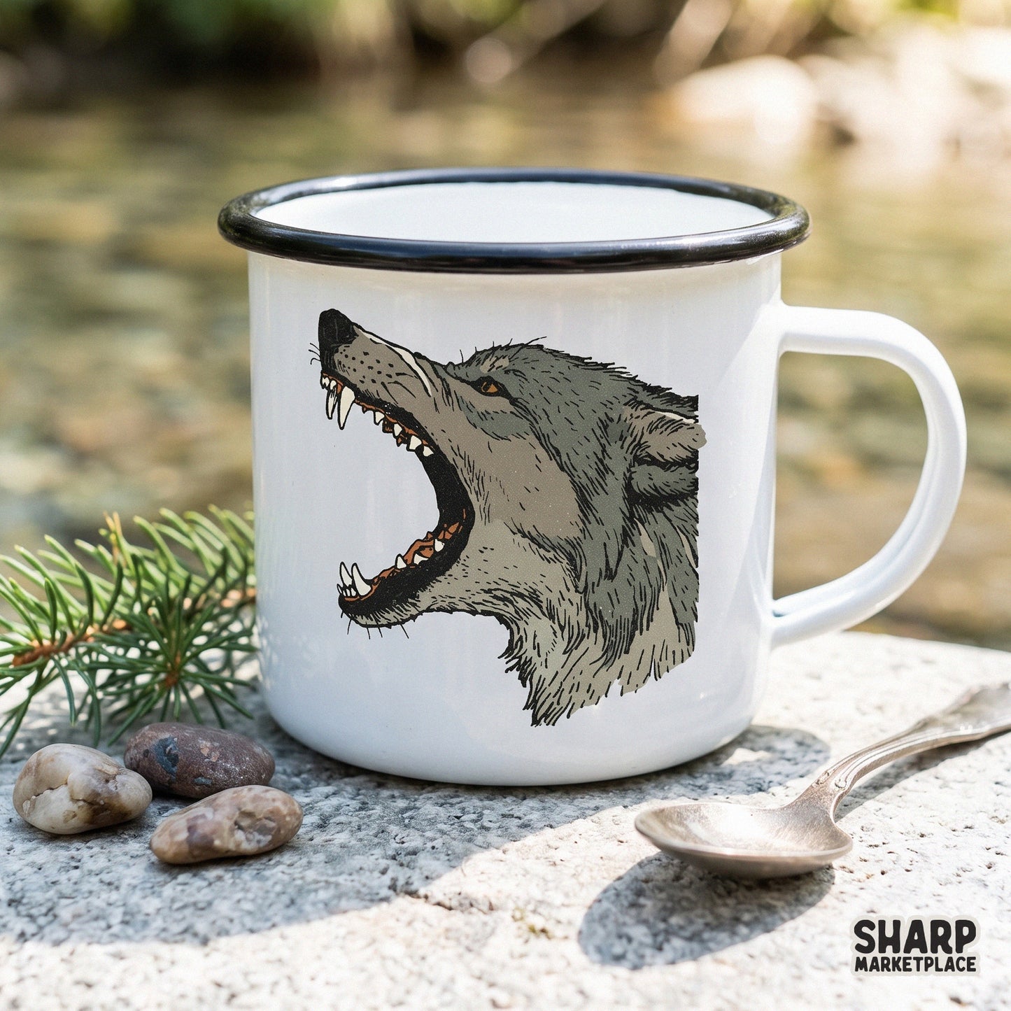 Edgy grunge growling wolf profile graphic for streetwear apparel and wildlife sublimation projects for animal lovers