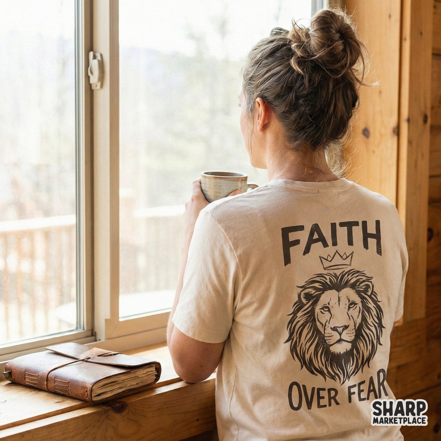 Monochromatic lion art with a crown and block lettering, a versatile digital download for print-on-demand shirts, hoodies, and motivational posters.