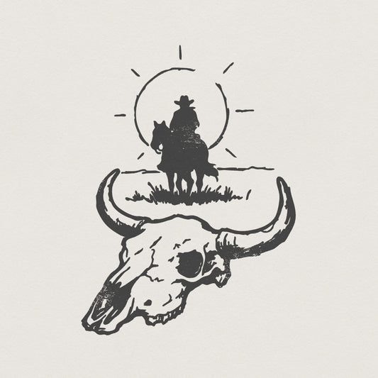 Cowboy and Horse PNG, Western Skull Art Print - 300 DPI Design for T-Shirt