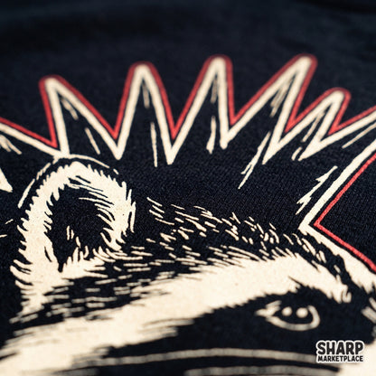 Edgy punk raccoon with mohawk and spiked collar funny animal meme streetwear png for sublimation t-shirt design