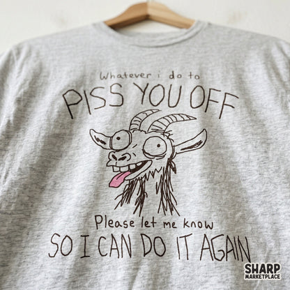 Sarcastic goat graphic in a brown sketch style with distressed typography, perfect for sublimation, funny t-shirt prints, and rebellious DIY craft projects.
