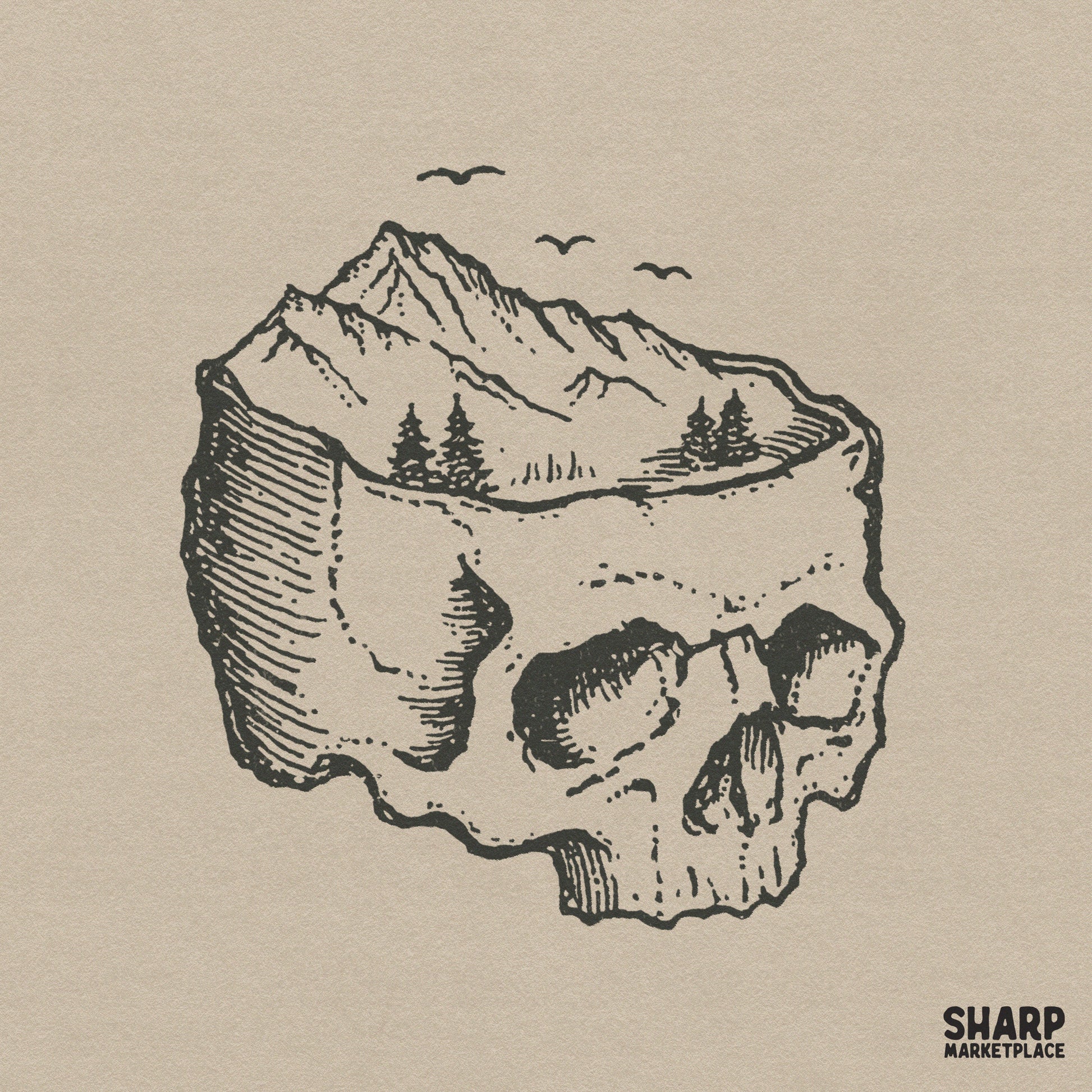 Skull Mountain Lake, Western PNG Nature Scene - 300 DPI Design for T-Shirt