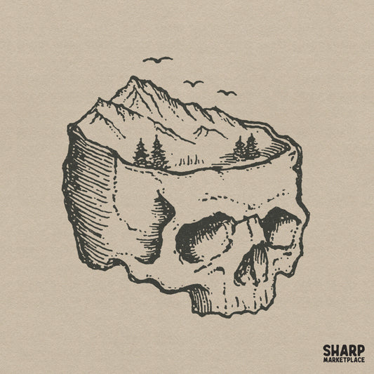 Skull Mountain Lake, Western PNG Nature Scene - 300 DPI Design for T-Shirt