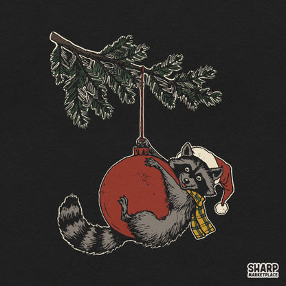 Cute Christmas Raccoon on Tree Ornament Christmas PNG