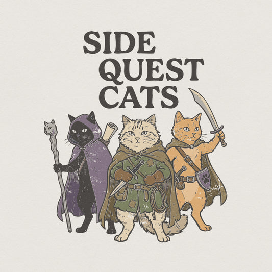 Side Quest Cats PNG, Fantasy Cat Shirt - 300 DPI Design for T-Shirt