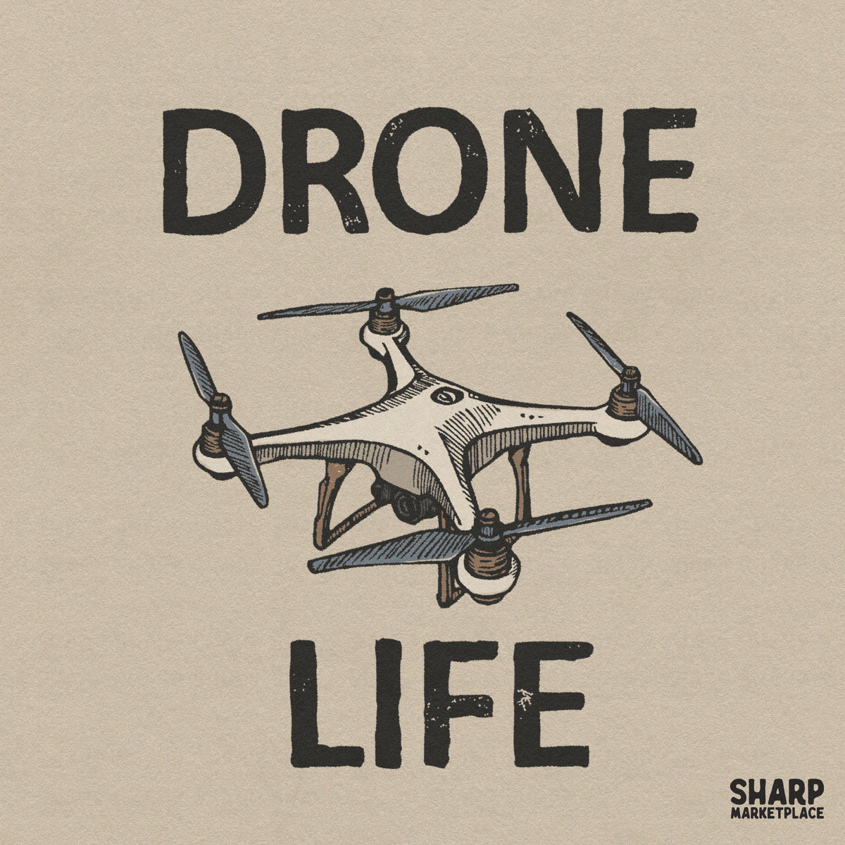 Retro drone life quadcopter pilot illustration for sublimation shirt and tumbler print designs