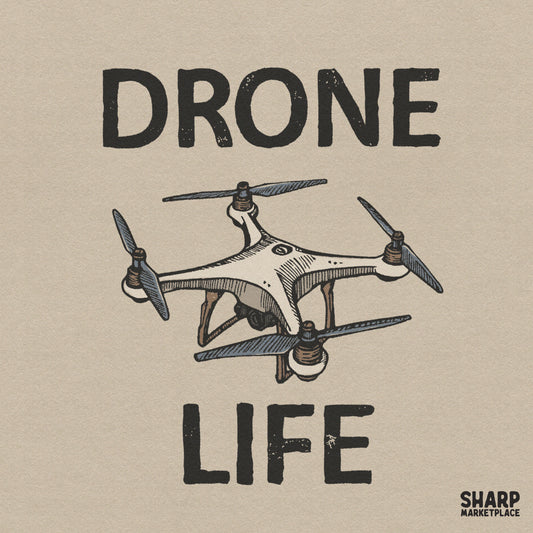 Retro drone life quadcopter pilot illustration for sublimation shirt and tumbler print designs