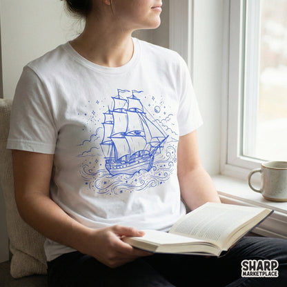 Vintage Sailing Ship PNG, Nautical Ocean Scene - 300 DPI Design for T-Shirt