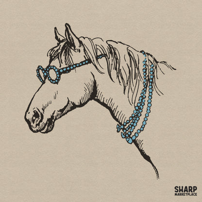 Boho western horse in turquoise beaded glasses digital sublimation PNG design for country t-shirts