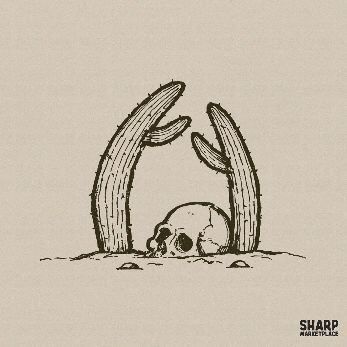 Skull Cactus Desert Scene, Halloween PNG - 300 DPI Design for T-Shirt