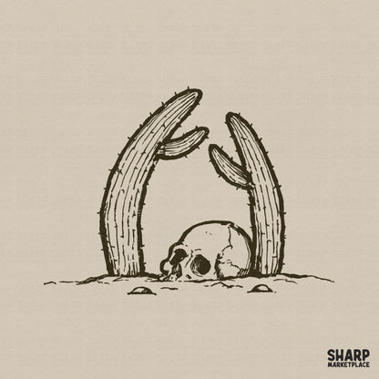 Skull Cactus Desert Scene, Halloween PNG - 300 DPI Design for T-Shirt