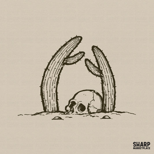 Skull Cactus Desert Scene, Halloween PNG - 300 DPI Design for T-Shirt