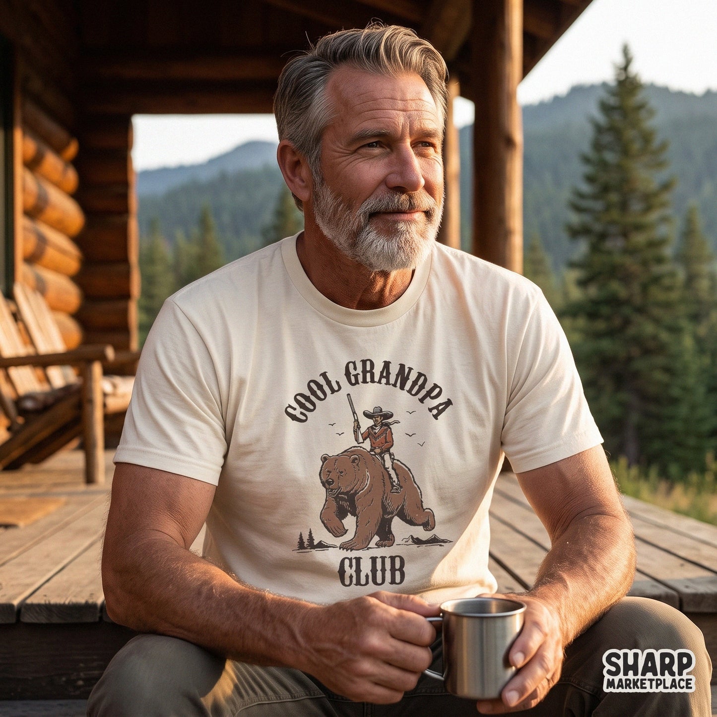 Funny cowboy riding a grizzly bear retro western graphic for a cool grandpa club Father's Day shirt digital download PNG