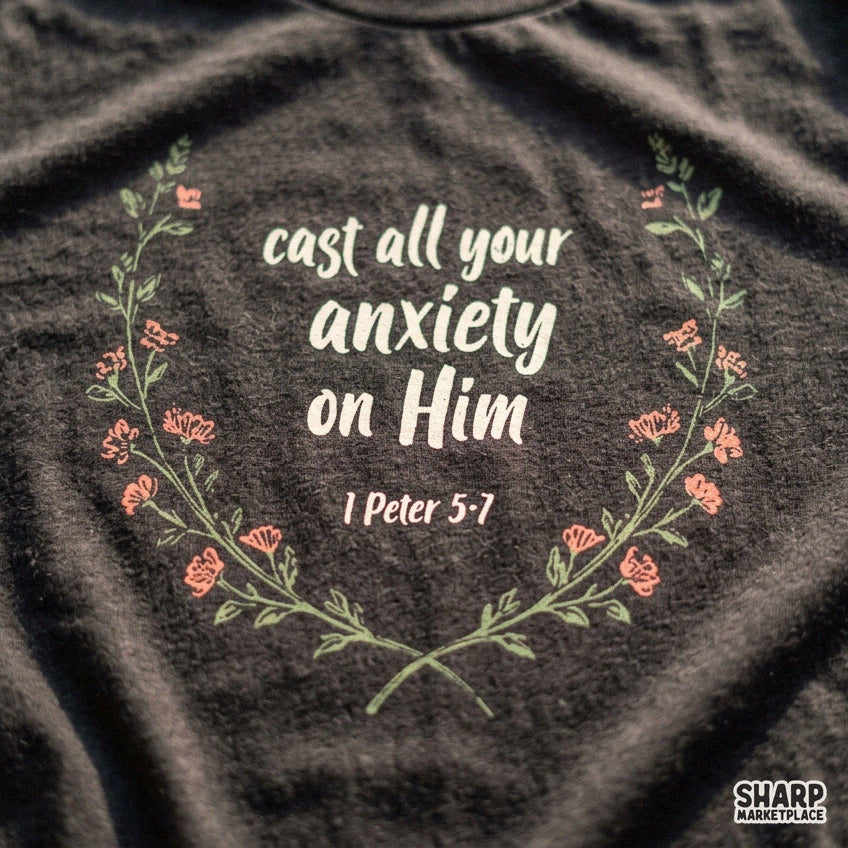 Retro floral wreath Bible verse PNG with Cast All Your Anxiety On Him scripture for Christian shirts and fall crafts