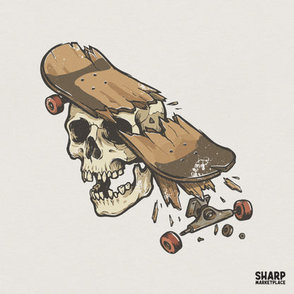 Broken Skateboard Skull PNG, Edgy Skater Art - 300 DPI Design for T-Shirt