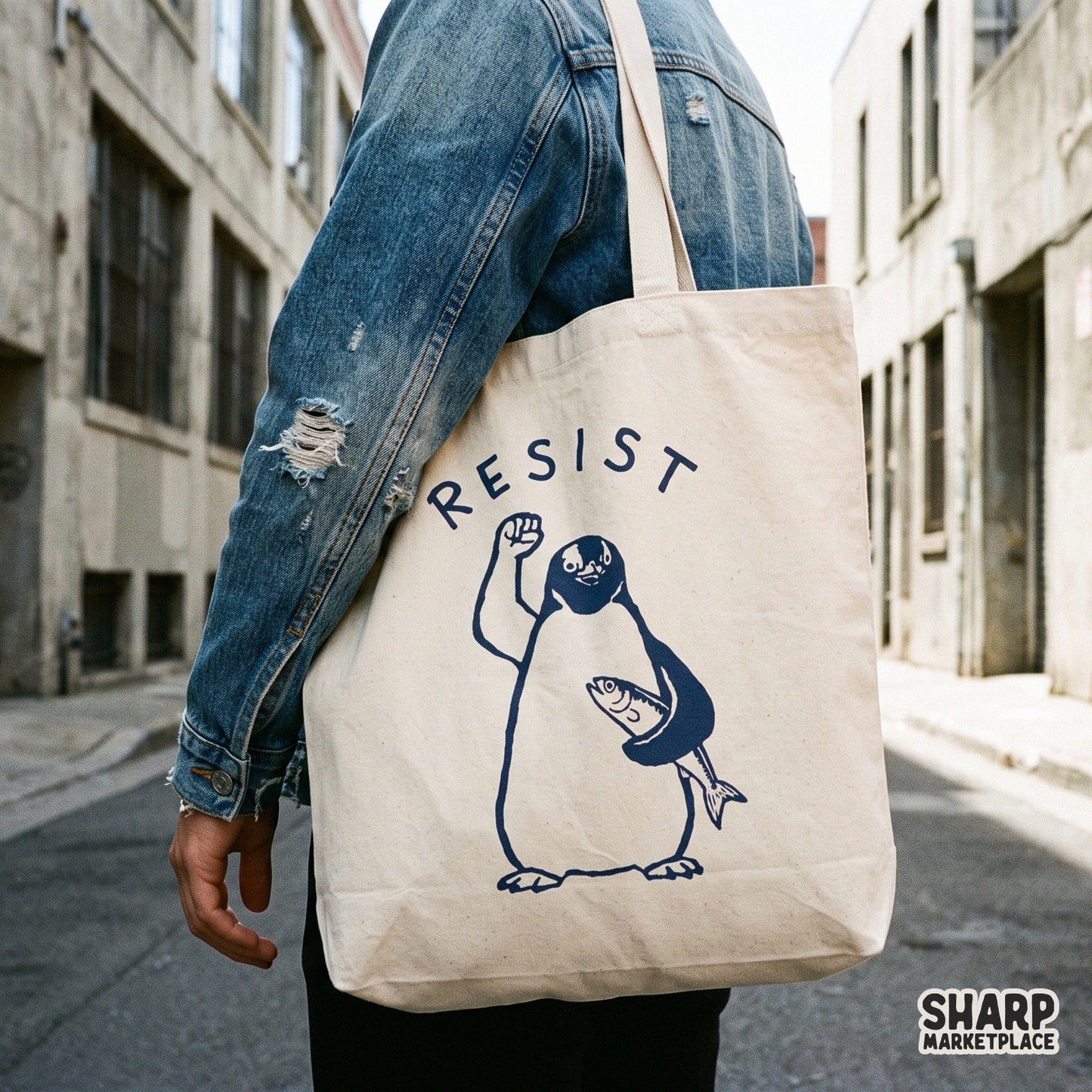 Funny sarcastic animal meme graphic featuring a rebellious penguin with a fish art design for shirt prints