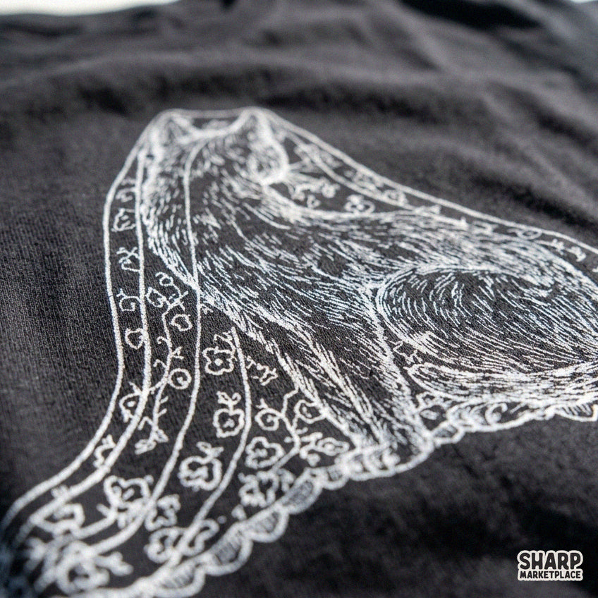 Gothic Bridal Cat Draped in Lace Veil, Elegant Dark Witchy