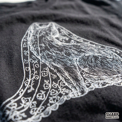 Gothic Bridal Cat Draped in Lace Veil, Elegant Dark Witchy