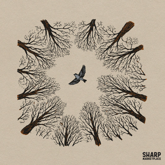 Bird Flying Through Tree Canopy Circle PNG, Vintage Winter