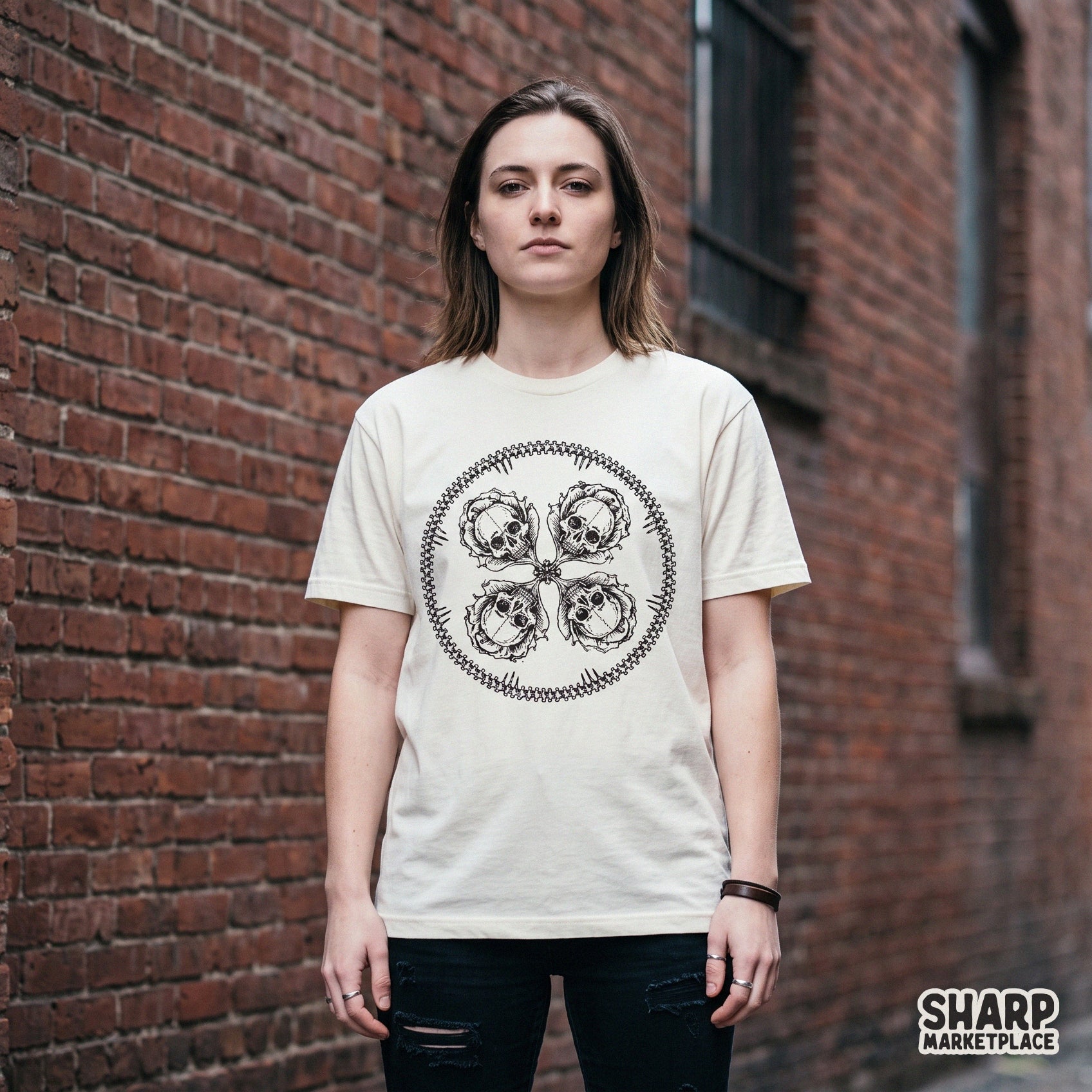 Vintage four skulls rose clover mandala shirt design for Halloween sublimation and spooky apparel png designs