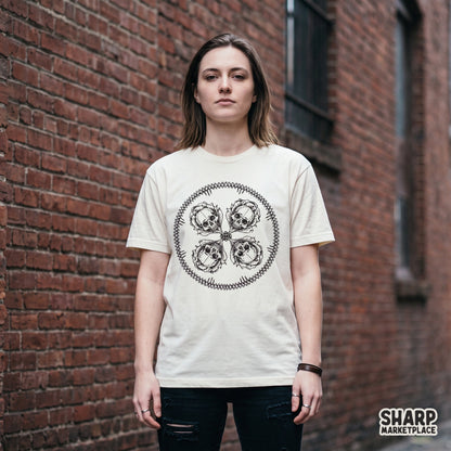 Vintage four skulls rose clover mandala shirt design for Halloween sublimation and spooky apparel png designs