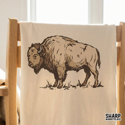 Hand-drawn buffalo PNG in a classic frontier style, suitable for DIY western-themed sublimation projects, apparel designs, and nature-inspired gifts.