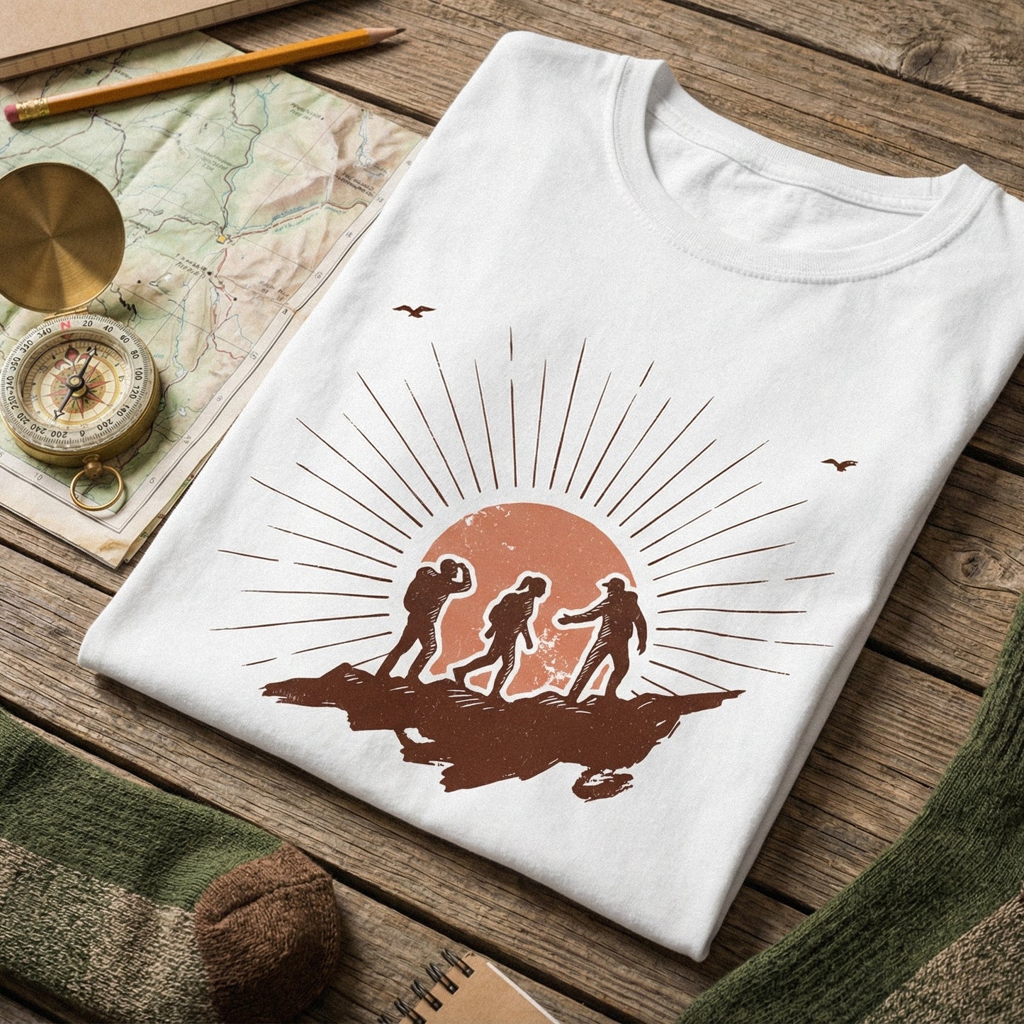 Hiking Adventure PNG, Sunrise Mountain Hikers Clipart - 300 DPI Design