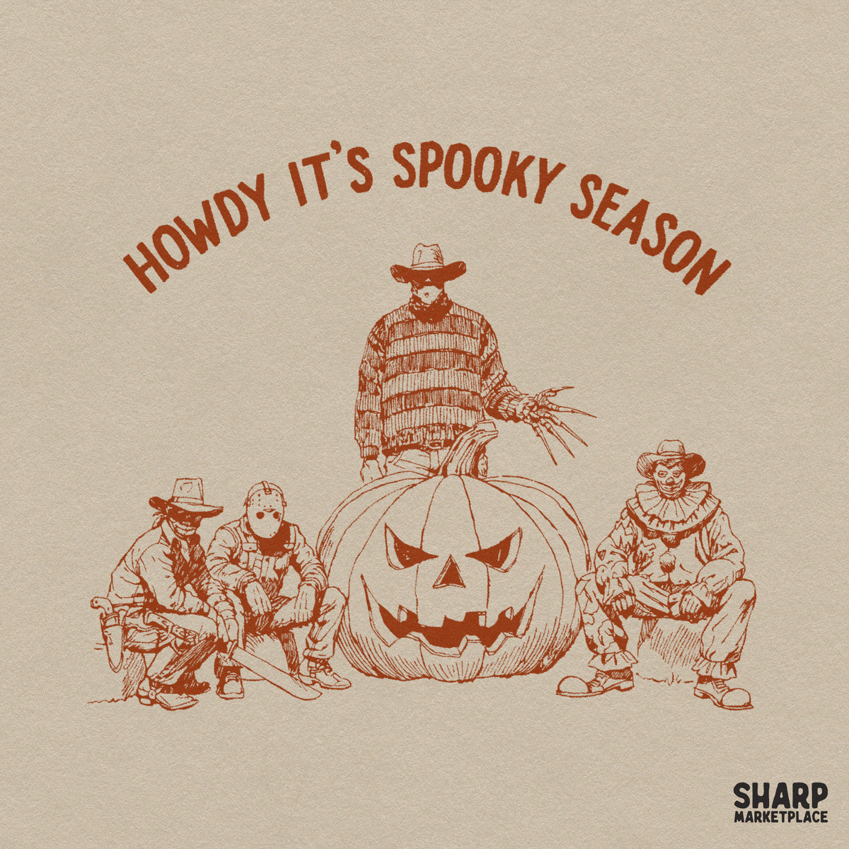 Western horror movie villains at a fence Halloween PNG design for trendy fall shirts and sublimation products