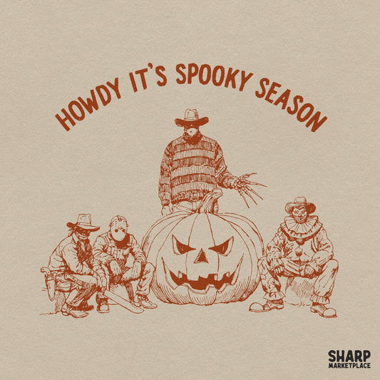 Western horror movie villains at a fence Halloween PNG design for trendy fall shirts and sublimation products