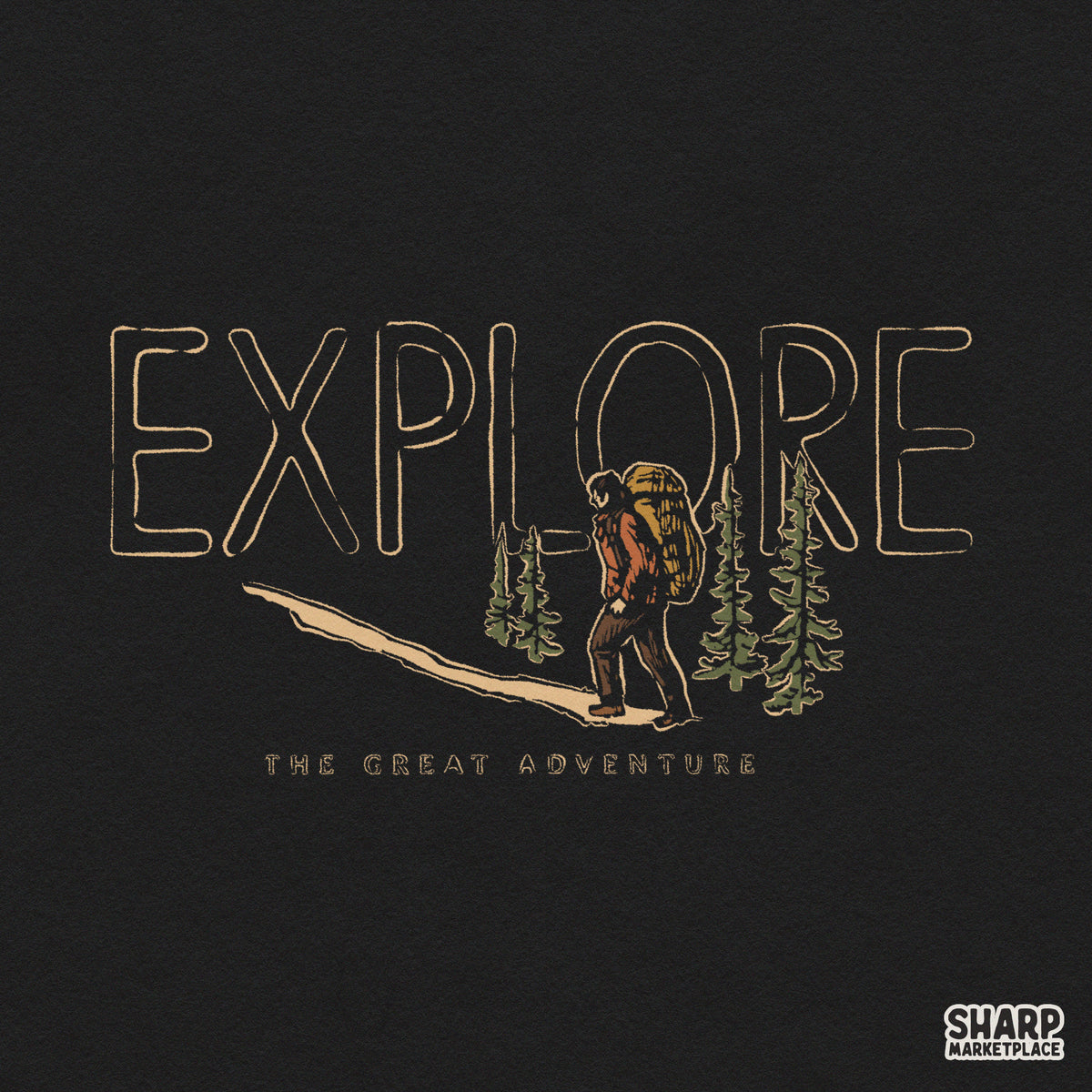 Retro explore the great adventure camping png featuring pine trees for outdoor fall shirt designs