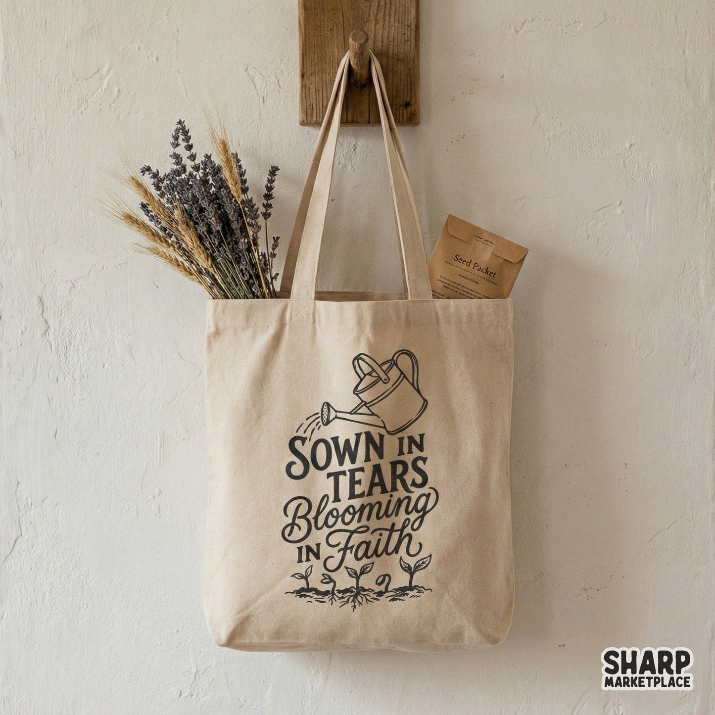 Inspirational scripture-themed digital art featuring a watering can and plant sprouts, perfect for sublimation, stickers, or custom Christian apparel.