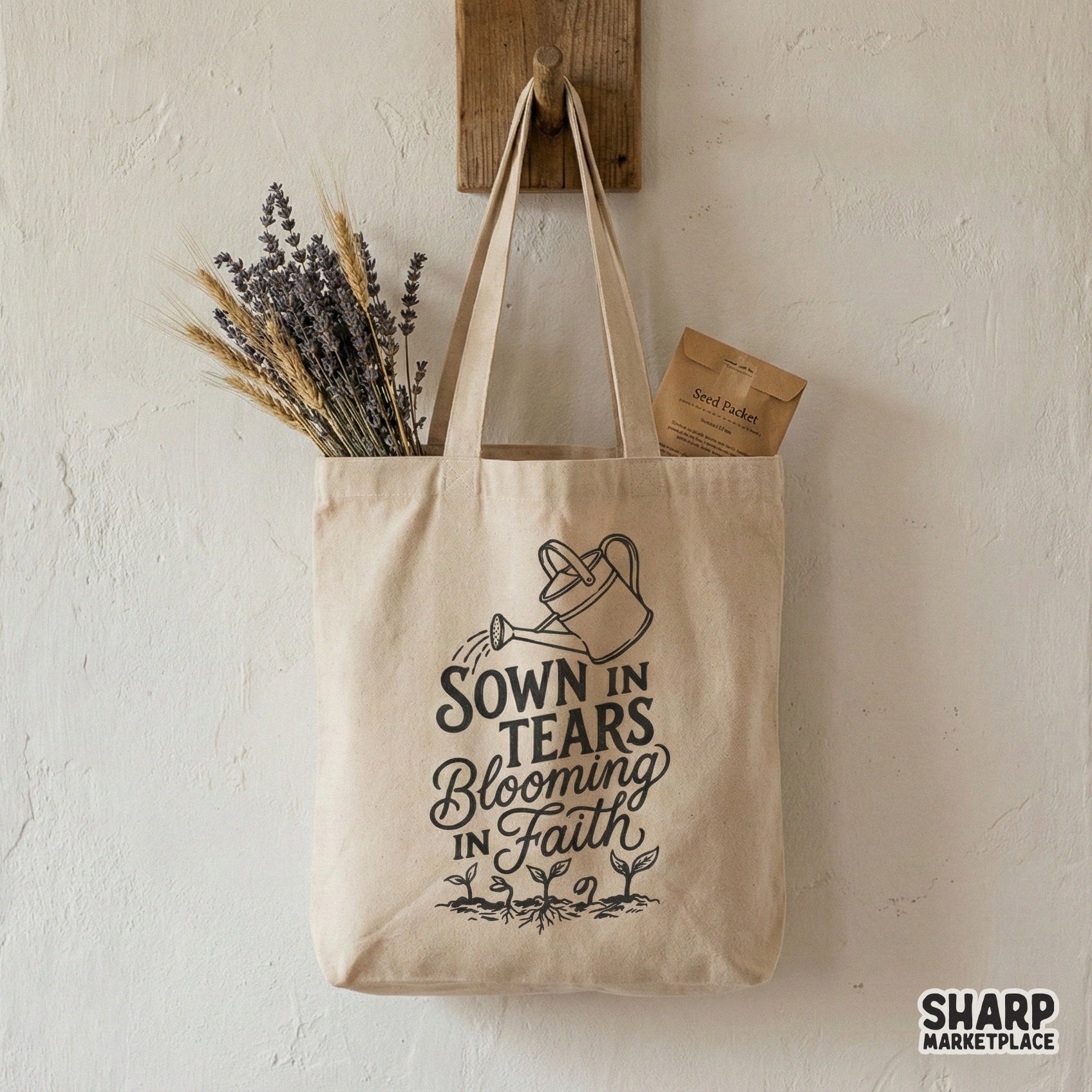 Inspirational scripture-themed digital art featuring a watering can and plant sprouts, perfect for sublimation, stickers, or custom Christian apparel.