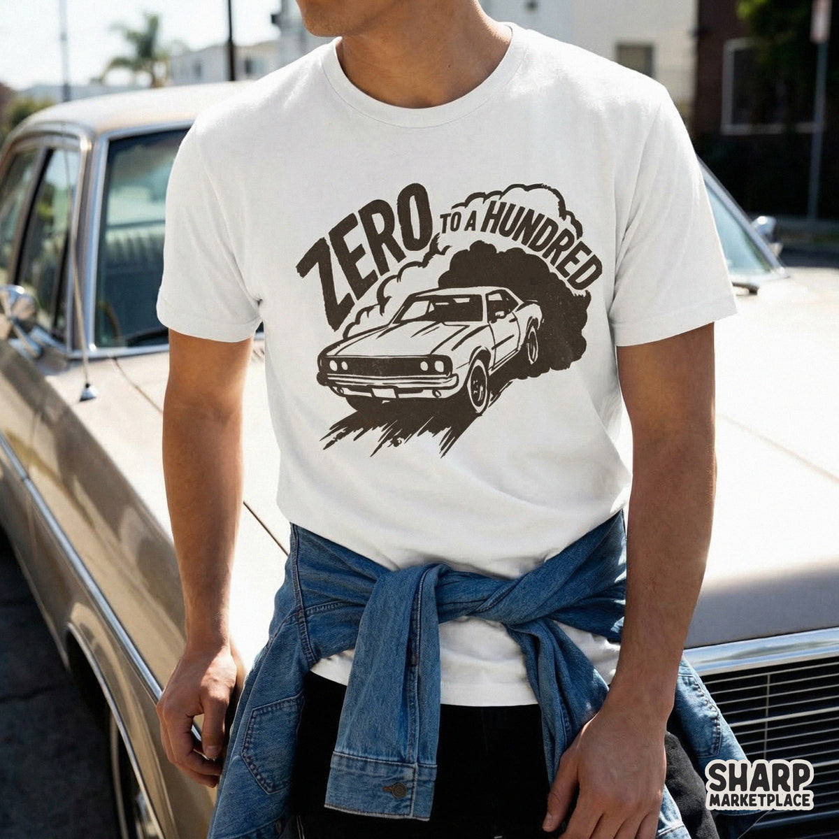 High-resolution muscle car burnout design with vintage texture and arched text, ideal for sublimation, DTF printing, or custom automotive gear.
