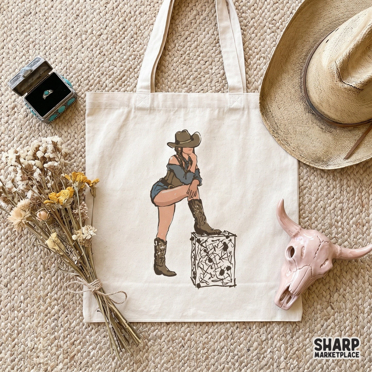 Trendy western cowgirl illustration with a vintage sketch aesthetic, ideal for creating rodeo-themed stickers, tumblers, or printable wall art.