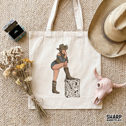 Trendy western cowgirl illustration with a vintage sketch aesthetic, ideal for creating rodeo-themed stickers, tumblers, or printable wall art.
