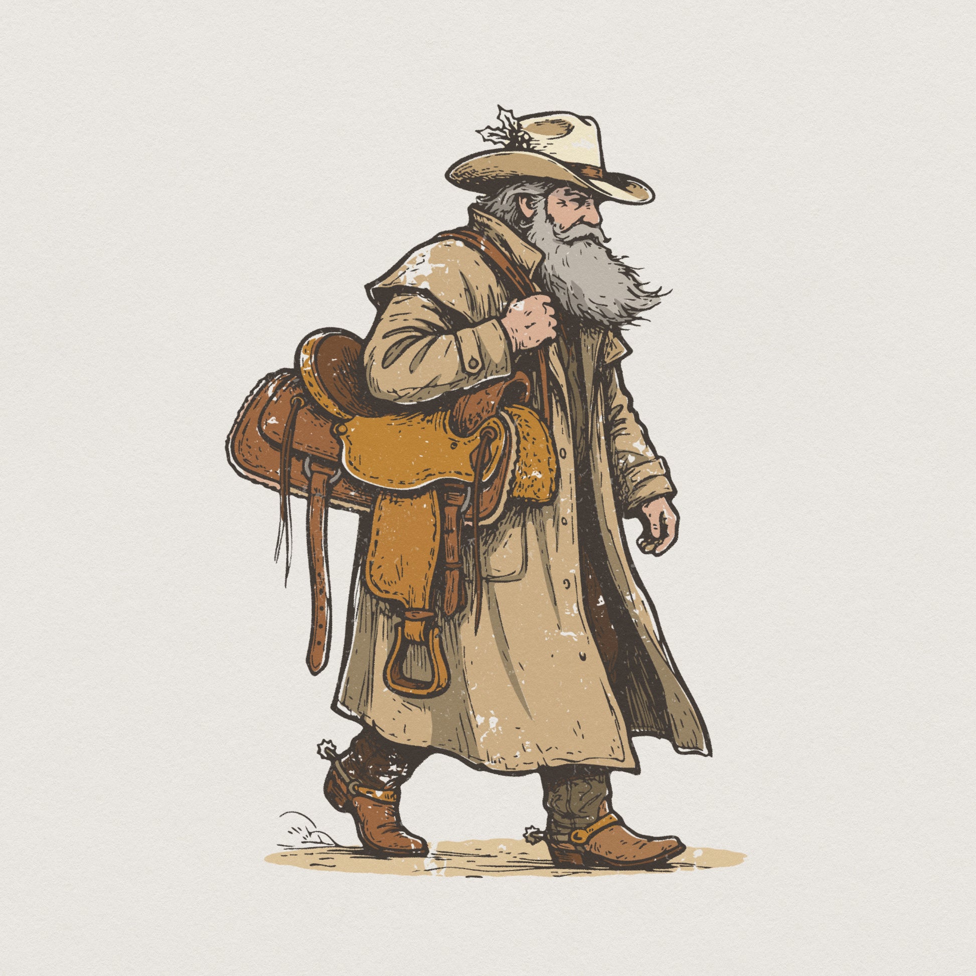 Cowboy Walking With Saddle PNG, Western Cowboy Art - 300 DPI Design for