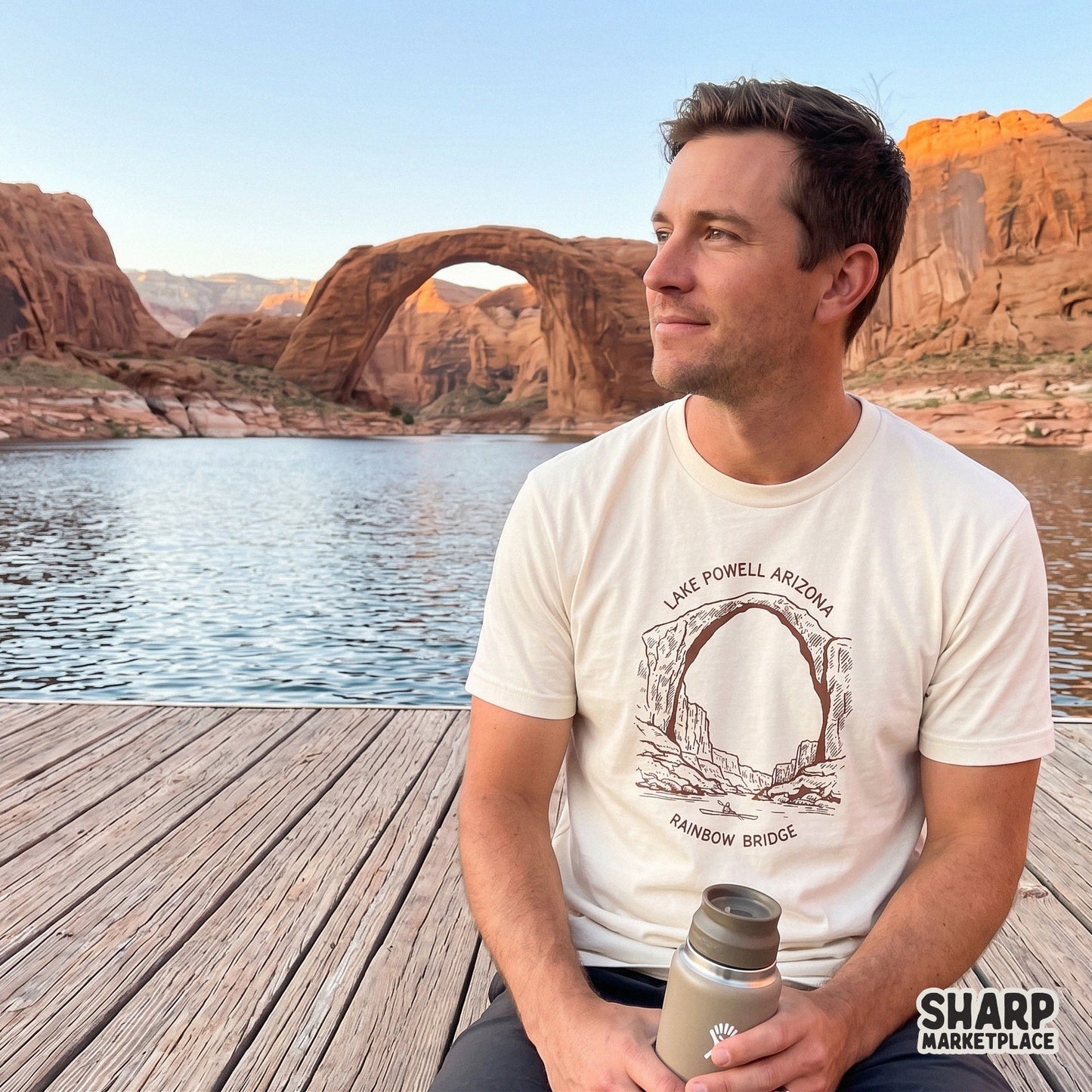 Vintage Lake Powell Arizona Rainbow Bridge line art sublimation graphic for summer camping t-shirts