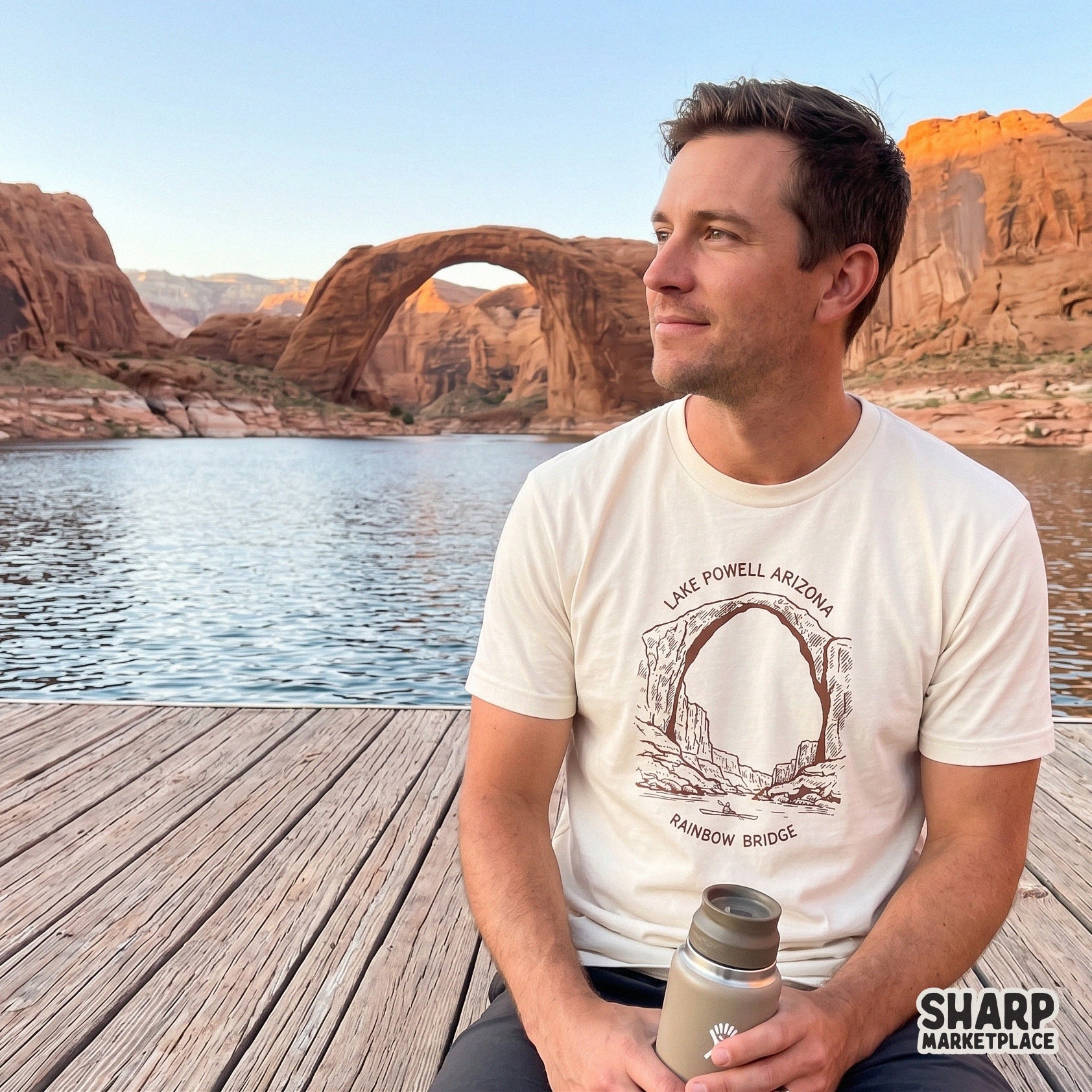 Vintage Lake Powell Arizona Rainbow Bridge line art sublimation graphic for summer camping t-shirts