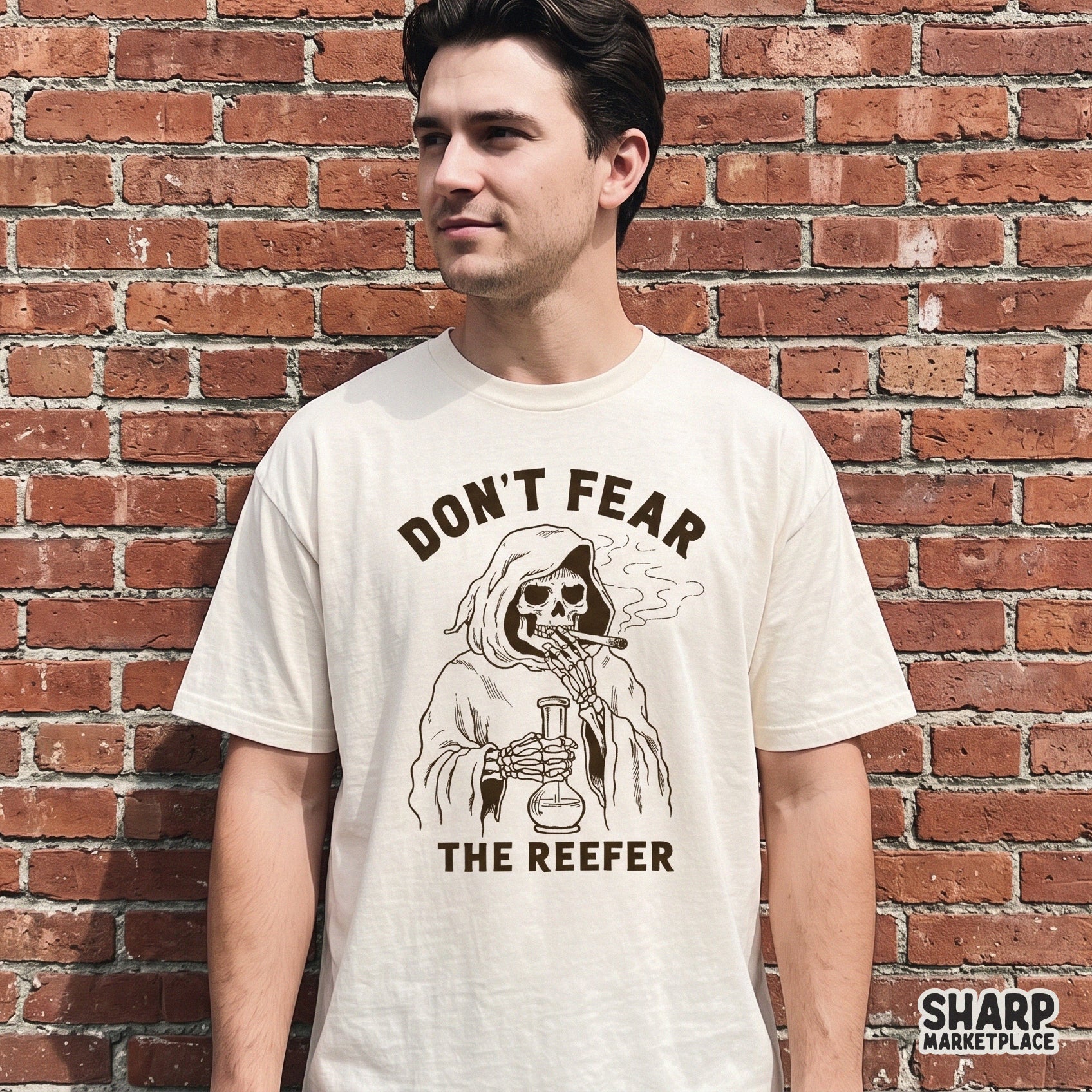 Cannabis skeleton smoking a bong for Halloween 420 shirt designs, funny retro grim reaper stoner humor digital PNG art