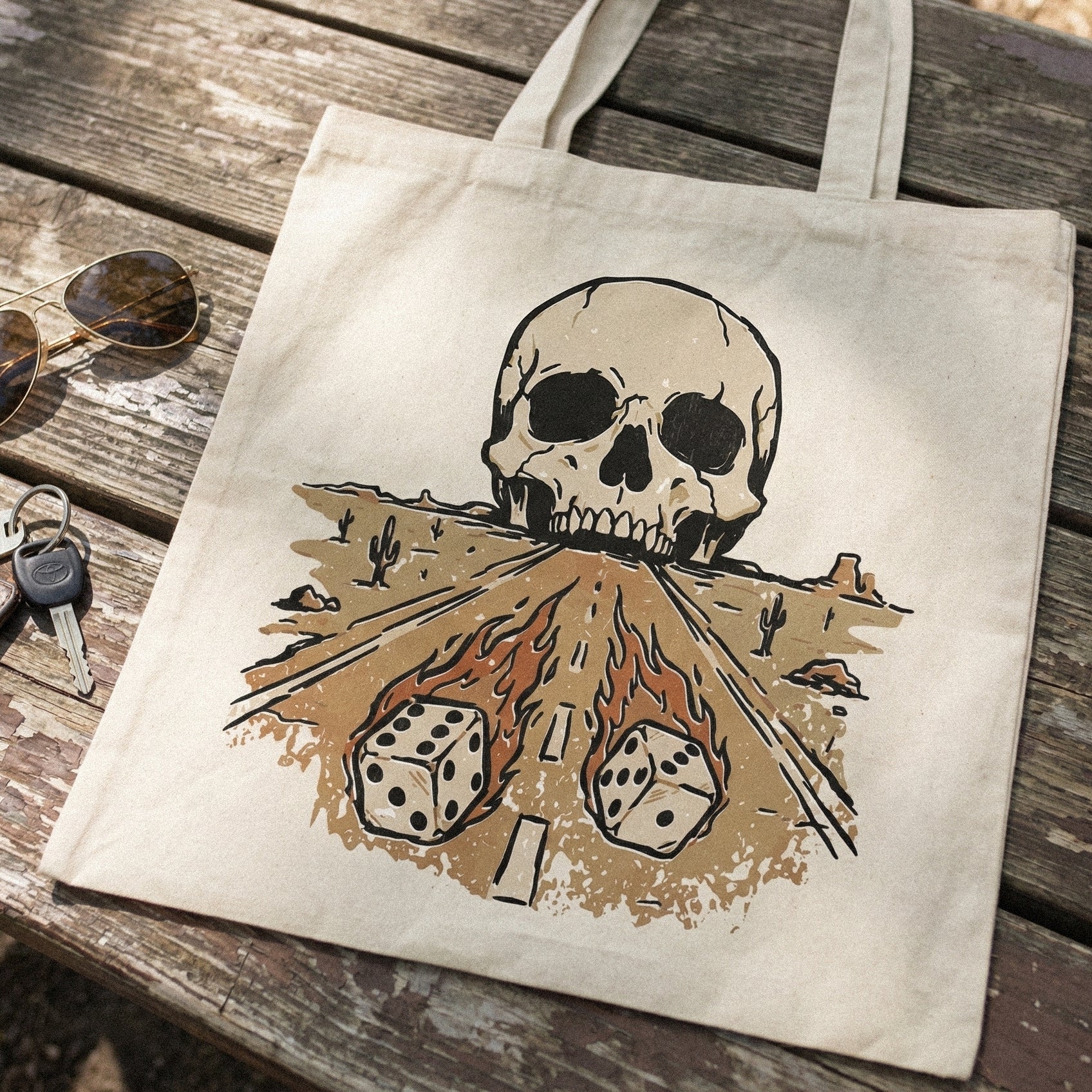 Desert Highway Skull PNG, Dice Flames Art - 300 DPI Design for T-Shirt